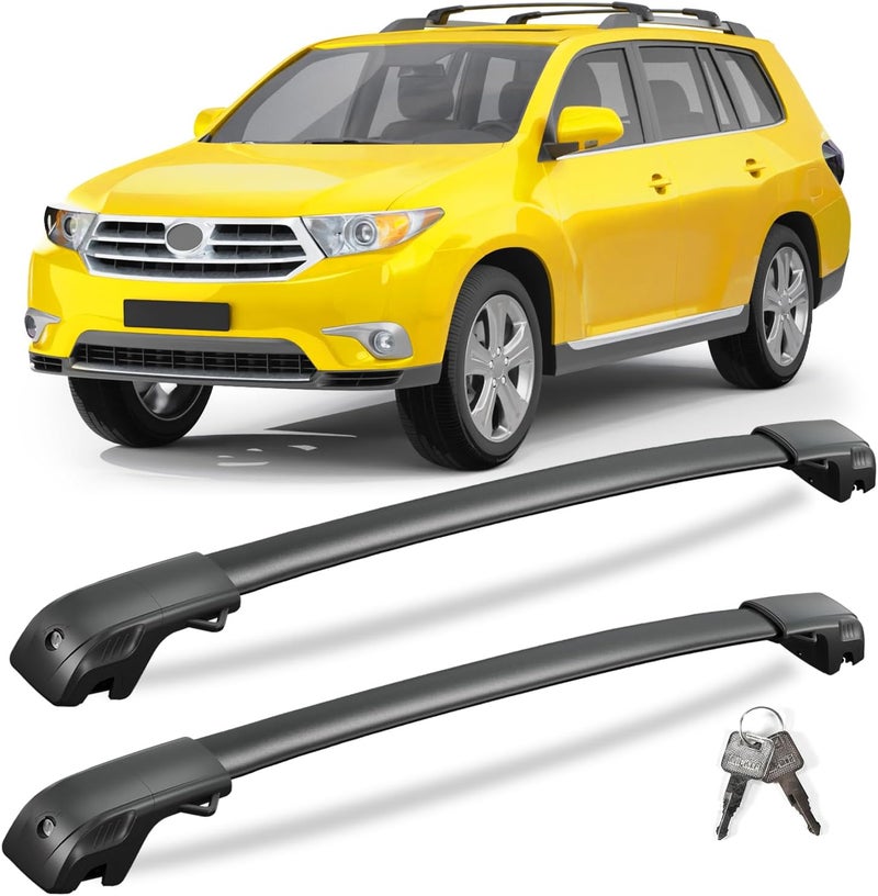 KINGGERI 300lbs Lockable Roof Rack Cross Bars Compatible with Toyota Highlander 2008-2013 with Raised Side Rails, Heavy Duty Aluminum Roof Rails Crossbars Luggage Skiboard Car SUV Accessories - Image 1